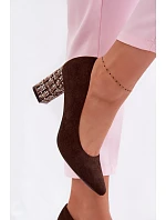 Lodičky z eko semiše na sloupku Hnědé model 22091812 - SERGIO LEONE Lodičky z eko semiše na sloupku Hnědé model 22091812 - SERGIO LEONE