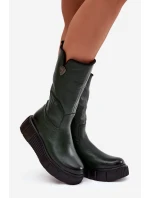Dámské kožené kozačky se zateplením Zazoo – olivkové Dámské kožené kozačky se zateplením Zazoo – olivkové
