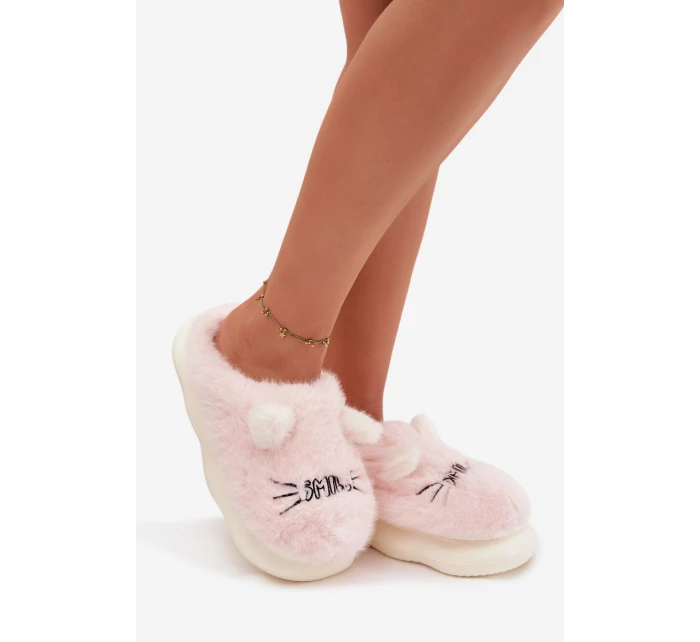 Dámské huňaté pantofle s motivem úsměvu – růžové Lexira Dámské huňaté pantofle s motivem úsměvu – růžové Lexira