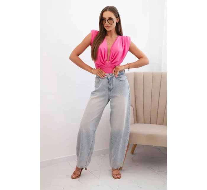 Dámská saténová halenka s hlubokým výstřihem růžový