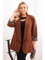 Dámská sako Plus Size s podšívkou v leopardím vzoru čokoládová Dámská sako Plus Size s podšívkou v leopardím vzoru čokoládová