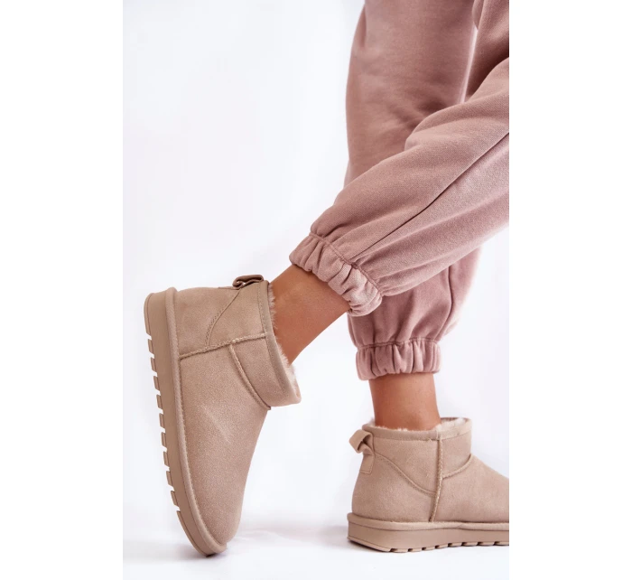 Dámské semišové nízké boty do sněhu Světle béžová model 21601968 - Boto Dámské semišové nízké boty do sněhu Světle béžová model 21601968 - Boto