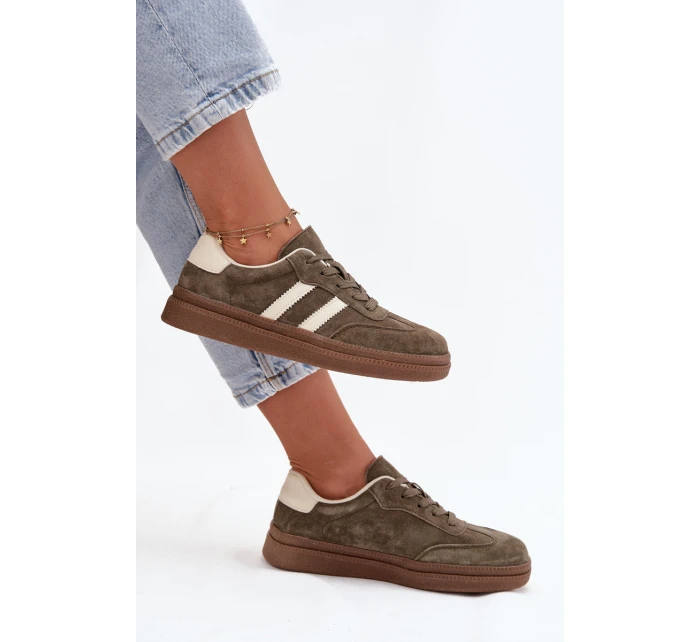 Dámské semišové tenisky na platformě tmavě zelené model 21708088 - EVENTO