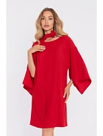 M908 Šaty s ozdobnými širokými rukávy - červené