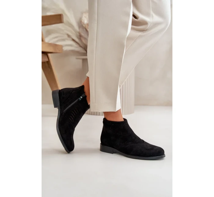 Dámské Kotníkové Boty Na Plochém Podpatku Ažurové Černé S.Barski Dámské Kotníkové Boty Na Plochém Podpatku Ažurové Černé S.Barski