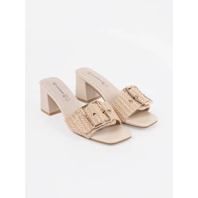 Klasické hnědé dámské  nazouváky na širokém podpatku