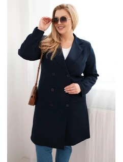 Dámský kabát Plus Size dvouřadový s límcem modrý