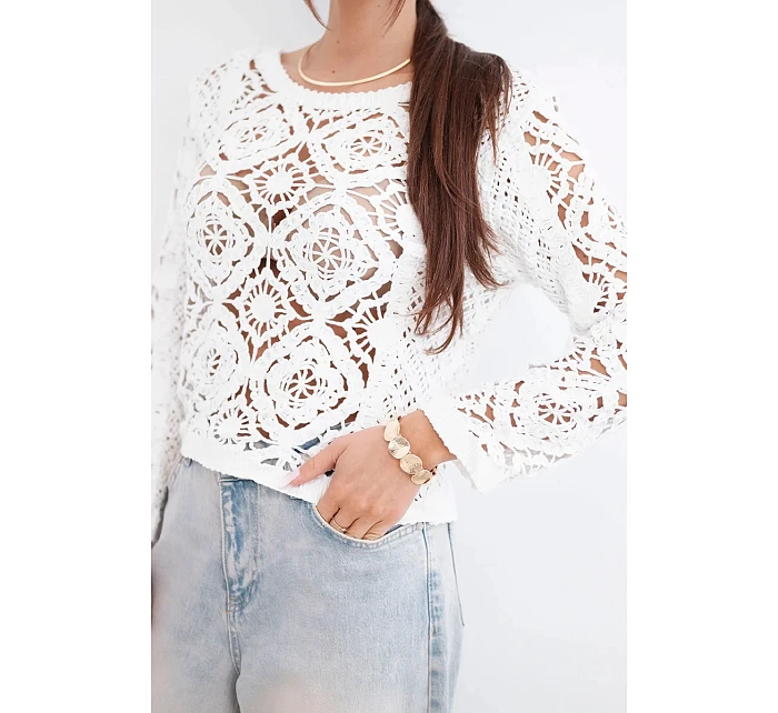 Dámský letní krajkový svetr s knoflíky a dlouhým rukávem černý