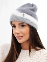 Dámská čepice beanie žebrovaná s ozdobou tmavě šedá+grey