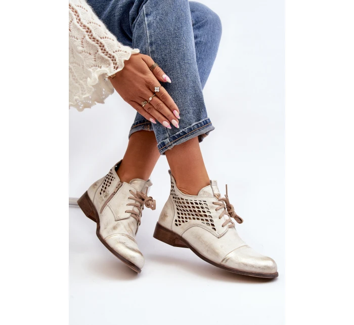 model 21646171 Nízké Kozačky Kožené Dámské Stříbrné - Zazoo