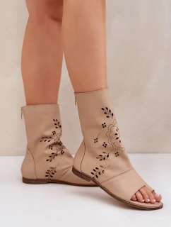 Zazoo 3437 Dámské Kožené Sandály S Kapsou Na Zipu Béžové