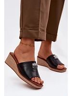 Dámské pantofle na platformě s imitací pletení Sergio Leone KL325 Černé