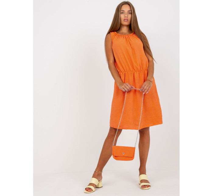Oranžové šaty jedné velikosti s gumičkou u výstřihu