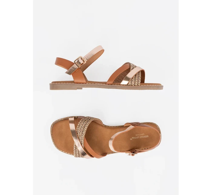 Klasické  sandály hnědé dámské na plochém podpatku