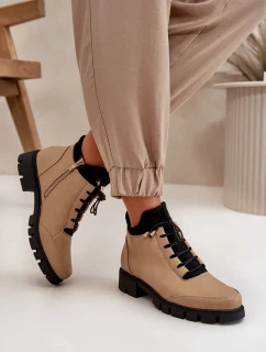 Nízké Dámské Kotníkové Boty Zateplené Z Eko Kůže Béžové Erisabelle