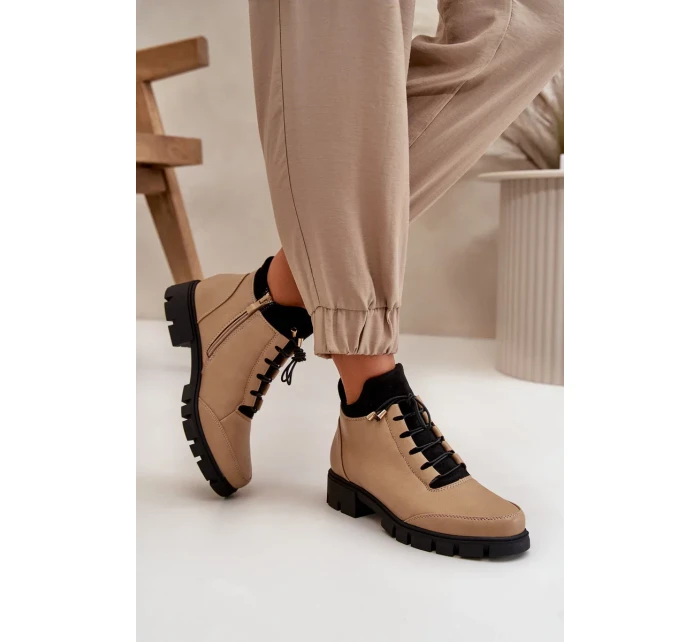 Nízké Dámské Kotníkové Boty Zateplené Z Eko Kůže Béžové Erisabelle Nízké Dámské Kotníkové Boty Zateplené Z Eko Kůže Béžové Erisabelle