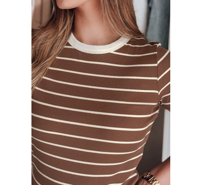 LINESS hnědé pruhované dámské základní tričko FashionStreet RY2810