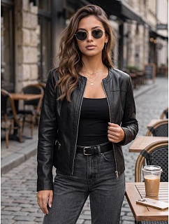 Dámská přiléhavá černá bunda z ekokůže FashionStreet TY5721