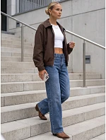 Krátká dámská přechodová bunda bez kapuce, hnědá, FashionStreet TY5957