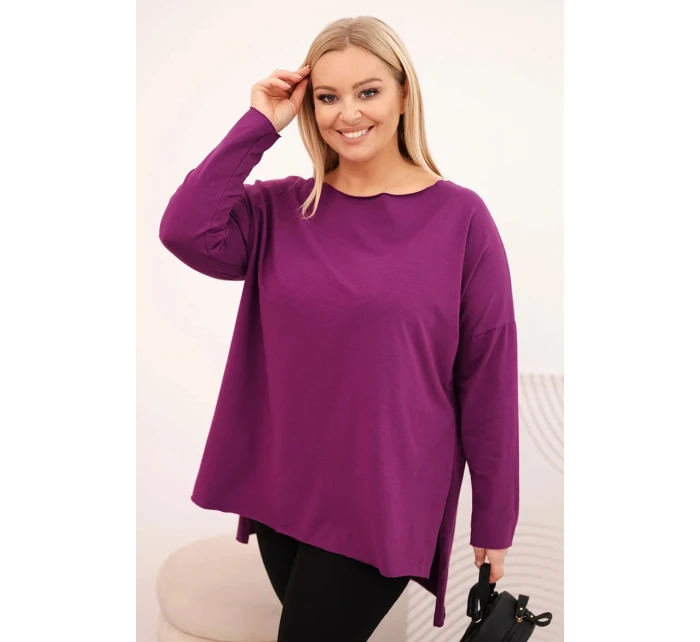 Dámská blůza Plus Size asymetrická s dlouhým rukávem tmavě fialová