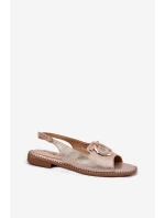Elegantní Sandály S Dekorací Na Plochém Podpatku model 21698185 Růžové Zlato - S.Barski Elegantní Sandály S Dekorací Na Plochém Podpatku model 21698185 Růžové Zlato - S.Barski