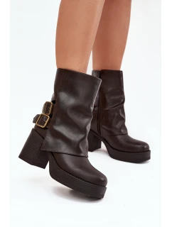 Dámské Botky Na Podpatku S Přezkami Čokoládové model 21704886 - Boto