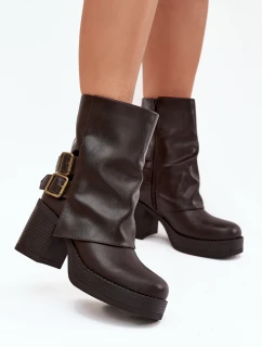 Dámské Botky Na Podpatku S Přezkami Čokoládové model 21704886 - Boto