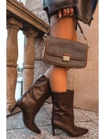 Vklouznout dámské kotníkové boty na podpatku z eko kůže čokoládové Norell