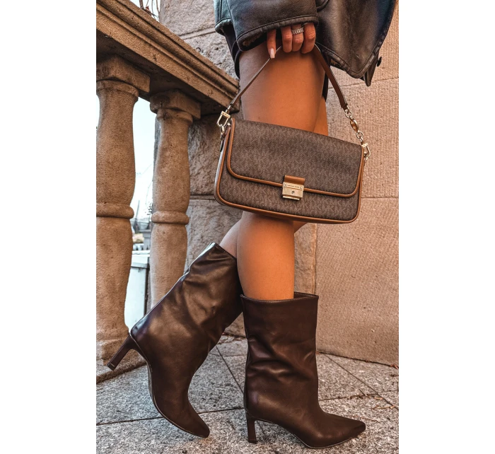 Vklouznout dámské kotníkové boty na podpatku z eko kůže čokoládové Norell