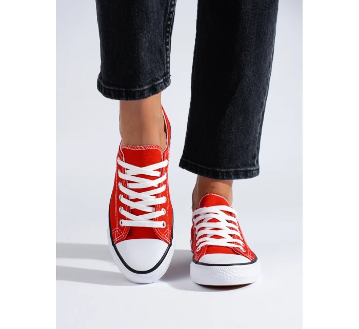 Pěkné červené  tenisky dámské bez podpatku