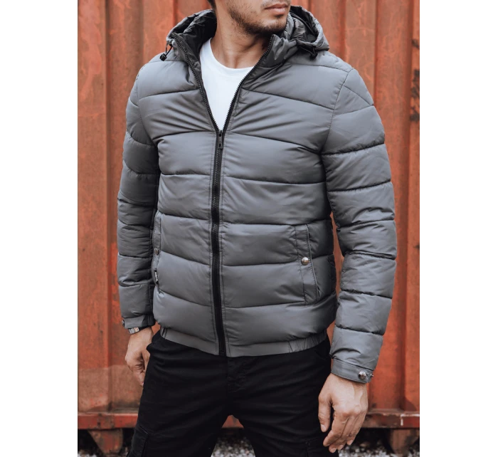 Pánská prošívaná zimní bunda s kapucí šedá FashionStreet TX4844