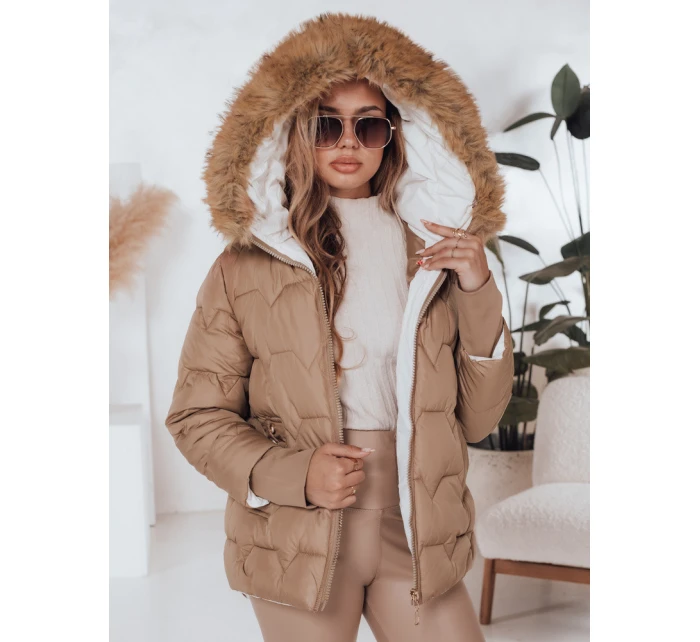 SNOWMISS dámská zimní bunda prošívaná béžová s kapucí FashionStreet TY5000