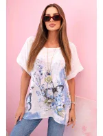 Dámská bavlněná košile s motýly a květinami bílý Dámská bavlněná košile s motýly a květinami bílý
