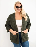 Dámský svetr Plus Size s kapsami bez zapínání khaki