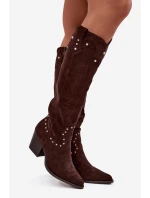 Dámské Kožené  S Dekorací Na Sloupku Čokoládové model 21715056 - Boto