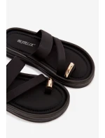 Materiálové dámské pantofle s pásky a zlatým detailem Černé Farielle