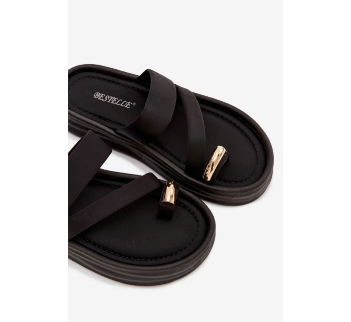 Materiálové dámské pantofle s pásky a zlatým detailem Černé Farielle