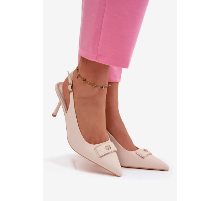 Dámské Sandály na Podpatku S Dekorativním Detalem Světle Béžové model 21937390 - Boto Dámské Sandály na Podpatku S Dekorativním Detalem Světle Béžové model 21937390 - Boto