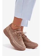 Kožené polobotky sneakers dámské vzorované Sergio Leone SP-013 Světle hnědé Kožené polobotky sneakers dámské vzorované Sergio Leone SP-013 Světle hnědé