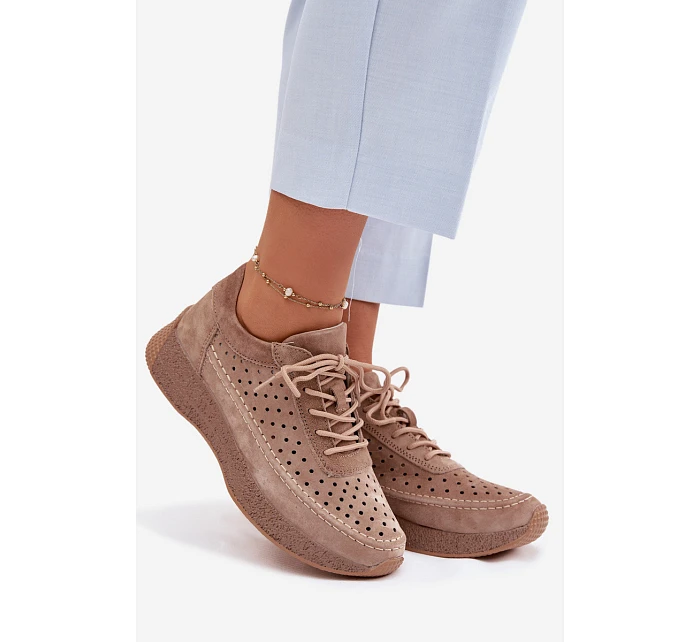 Kožené polobotky sneakers dámské vzorované Sergio Leone SP-013 Světle hnědé Kožené polobotky sneakers dámské vzorované Sergio Leone SP-013 Světle hnědé