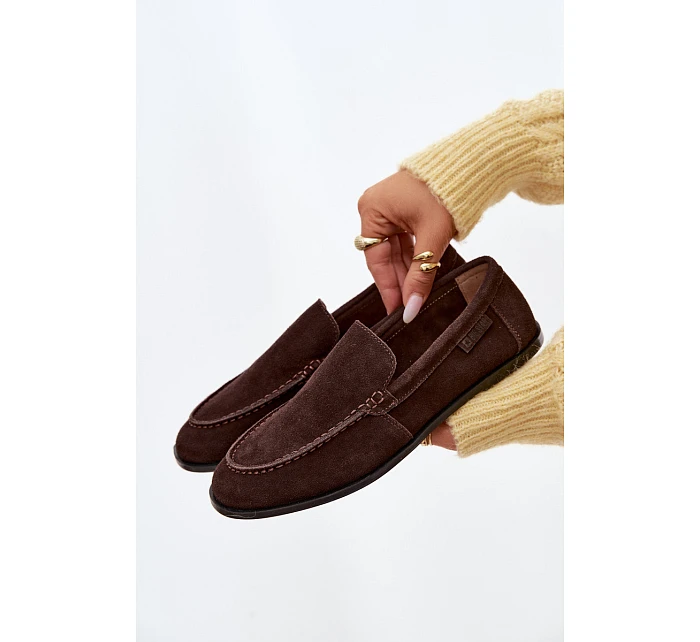 Dámské mokasiny z pravé semišové kůže Big Star TT274208 Čokoládové Dámské mokasiny z pravé semišové kůže Big Star TT274208 Čokoládové