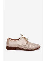 Kožené dámské elegantní šněrovací polobotky model 22136719 Zlaté - Zazoo