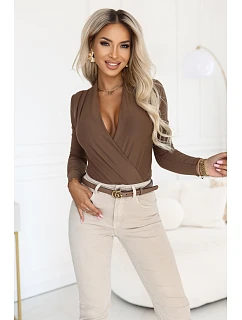 Stylové dámské body s výstřihem – barva hnědá model 22353499 - numoco