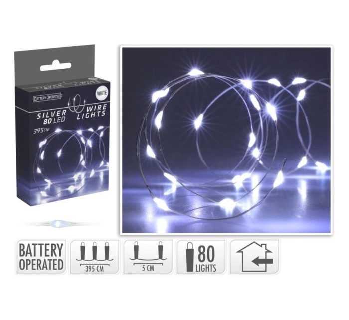 DRÁTĚNÁ SVĚTLA OVLÁDANÁ BATERIEMI GIRLANDA 80 VEDLA STUDENÁ BÍLÁ