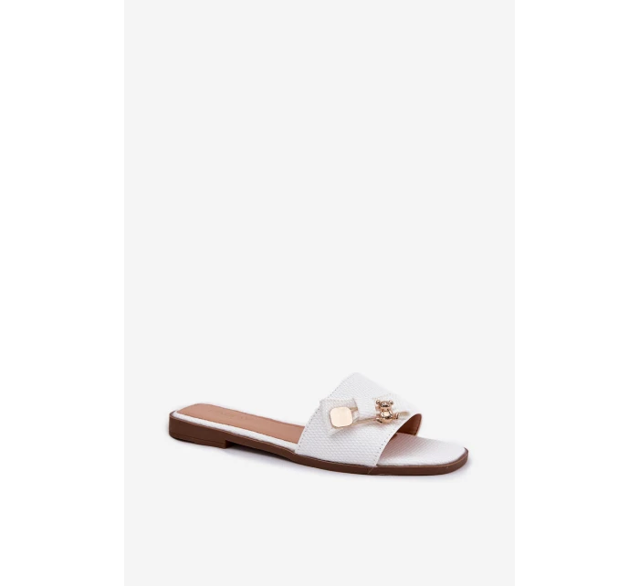 Dámské Pantofle Na Plochém Podpatku S Mašlí Bílé Sallariela Dámské Pantofle Na Plochém Podpatku S Mašlí Bílé Sallariela