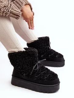 Dámské šněrovací boty do sněhu se silnou podrážkou, černé Loso