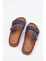 Dámské pantofle na korkové platformě s přezkami – tmavě modré Dámské pantofle na korkové platformě s přezkami – tmavě modré