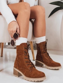 Dámské semišové šněrovací boty velbloudí barvy FashionStreet ZY1236