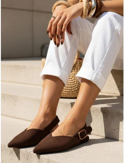 Dámské semišové baleríny s otevřeným podpatkem slingback hnědé FashionStreet ZY1354