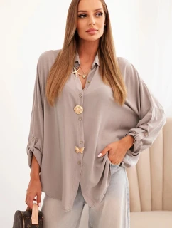 Dámské tričko s model 21954846 ozdobnými knoflíky a límečkem fango - K-Fashion